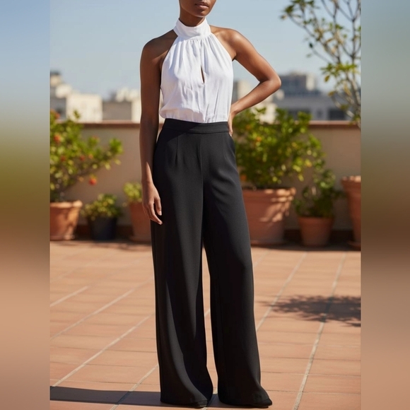 ABS Allen Schwartz Pants - ABS By Allen Schwartz  Black and White Halter Back Jumpsuit Sz 0  NWT